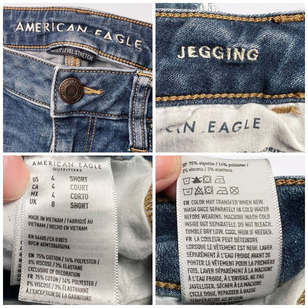 American Eagle Jeggings Distressed Dark Wash Low Rise Skinny Jeans Size 4 Short - Picture 3 of 10